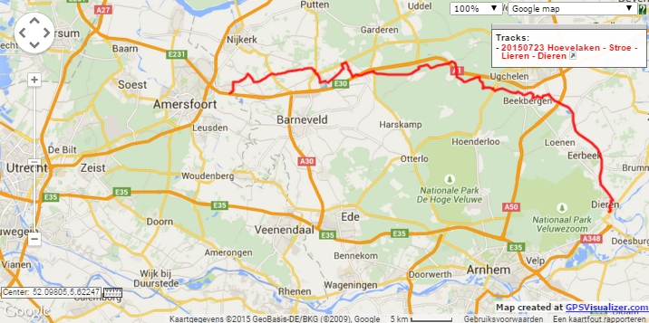 Hoevelaken – Stroe – Lieren – Dieren, 67 km.