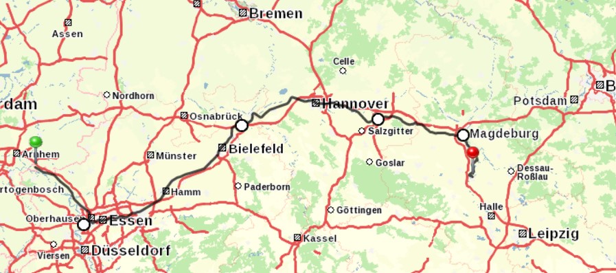 Treinroute Emmerich-Elten - Bernburg